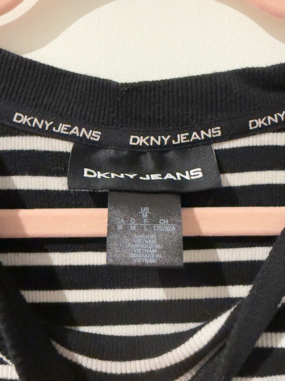 Dkny Black and White Striped Puff-Sleeve Long Sleeve Tee - Picture 4 of 4